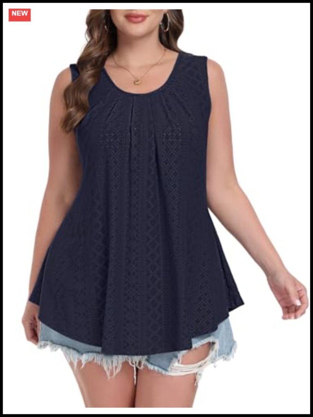 Plus Size Tank Top Summer Sleeveless Eyelet Scoop Neck Loose Flowy Casual Tunic